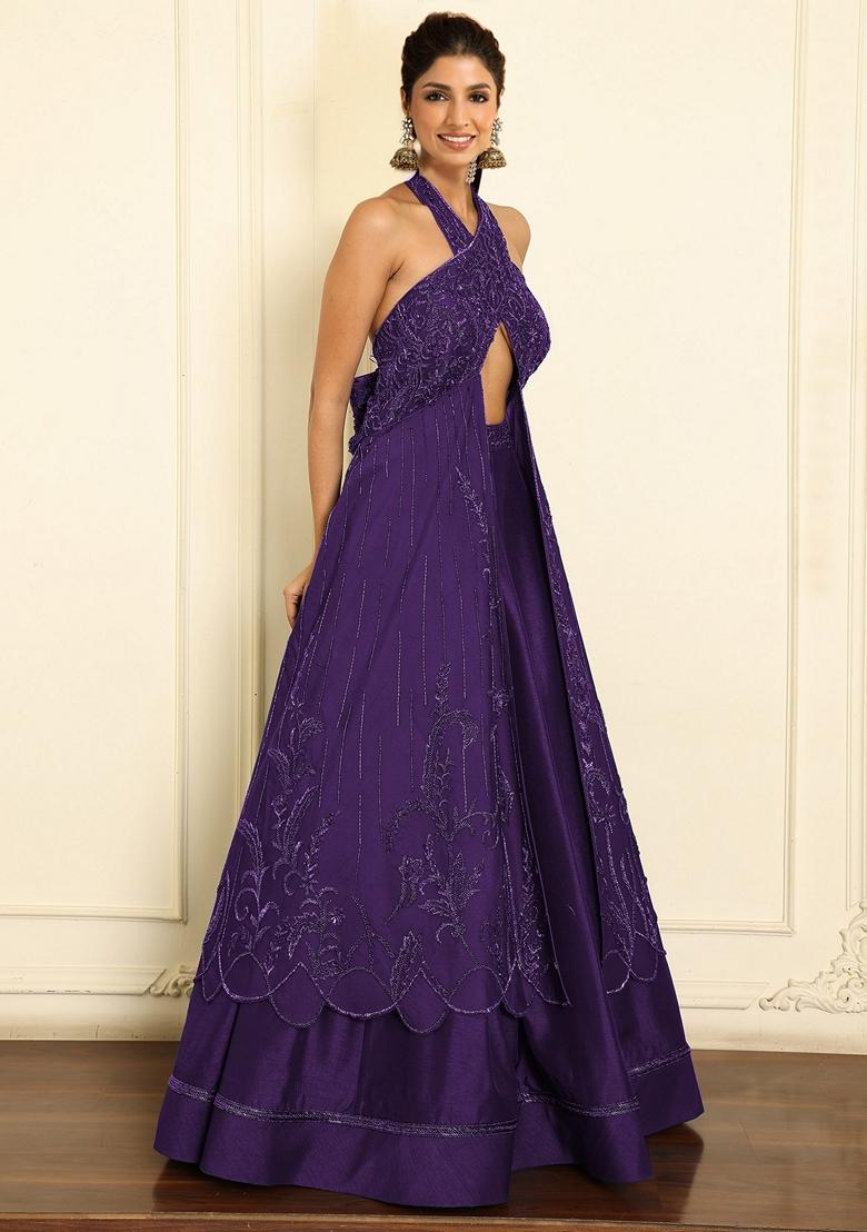 Purple Lehenga Set With Hand Embroidered Blouse
