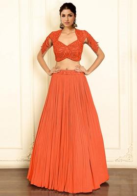 Orange Lehenga Set With Hand Embroidered Blouse
