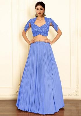 Blue Lehenga Set With Hand Embroidered Blouse
