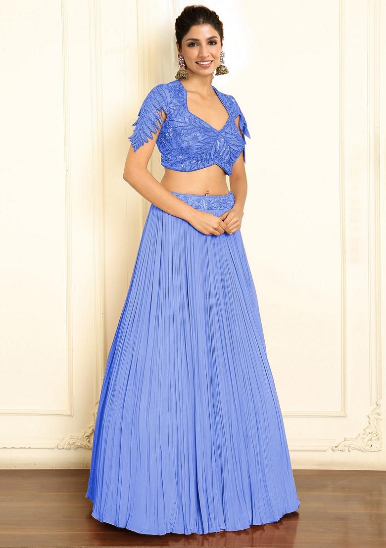 Blue Lehenga Set With Hand Embroidered Blouse