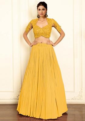 Yellow Lehenga Set With Hand Embroidered Blouse