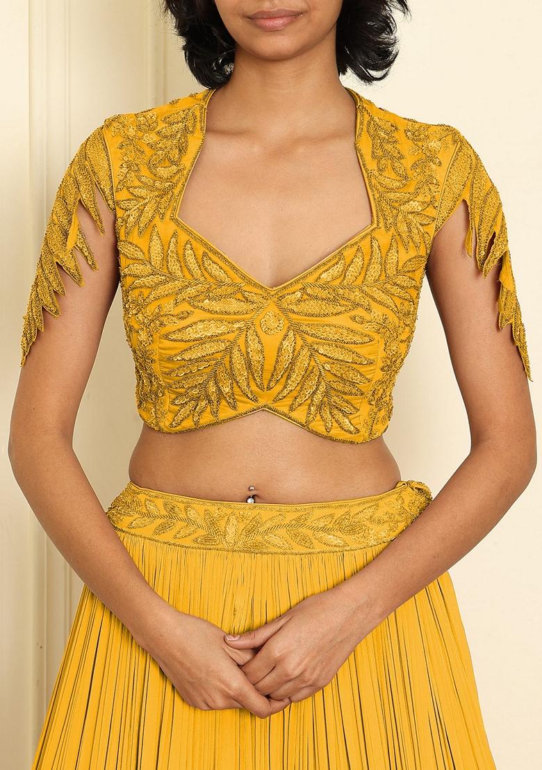 Yellow Lehenga Set With Hand Embroidered Blouse