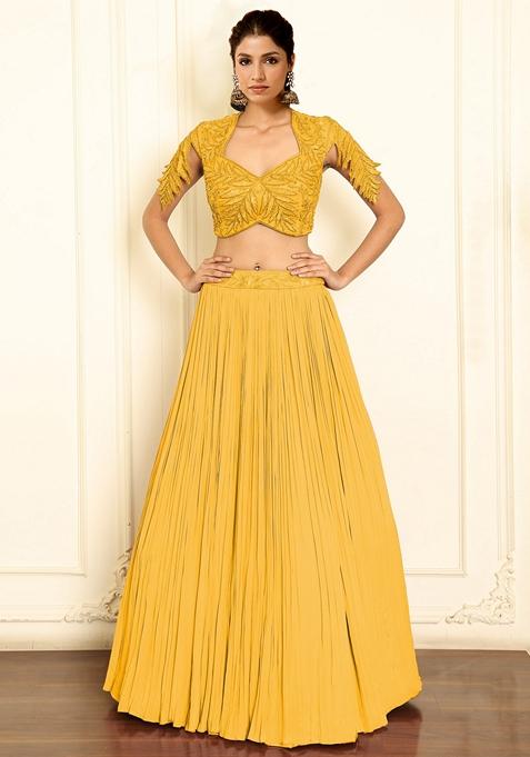 Yellow Lehenga Set With Hand Embroidered Blouse
