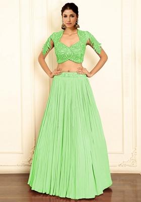 Green Lehenga Set With Hand Embroidered Blouse