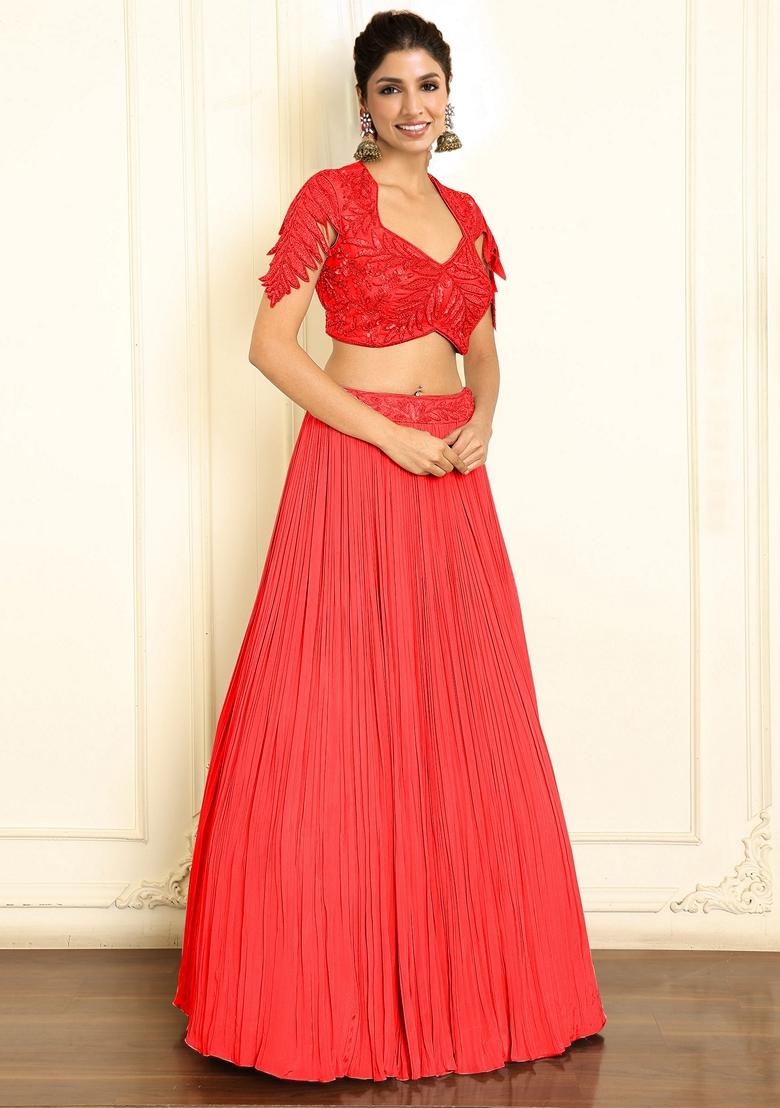 Peach Lehenga Set With Hand Embroidered Blouse