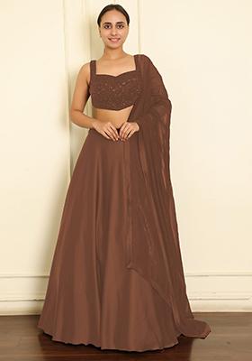 Brown Lehenga Set With Hand Embroidered Blouse And Dupatta