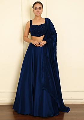 Blue Lehenga Set With Hand Embroidered Blouse And Dupatta