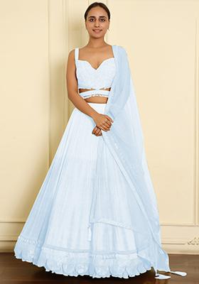 Blue Lehenga Set With Hand Embroidered Blouse And Dupatta