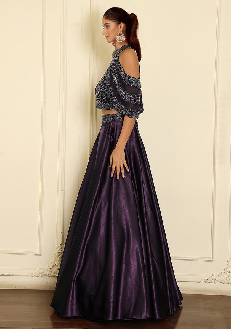 Purple Lehenga Set With Hand Embroidered Blouse