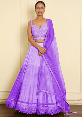 Purple Lehenga Set With Hand Embroidered Blouse And Dupatta