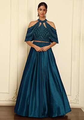 Blue Lehenga Set With Hand Embroidered Blouse