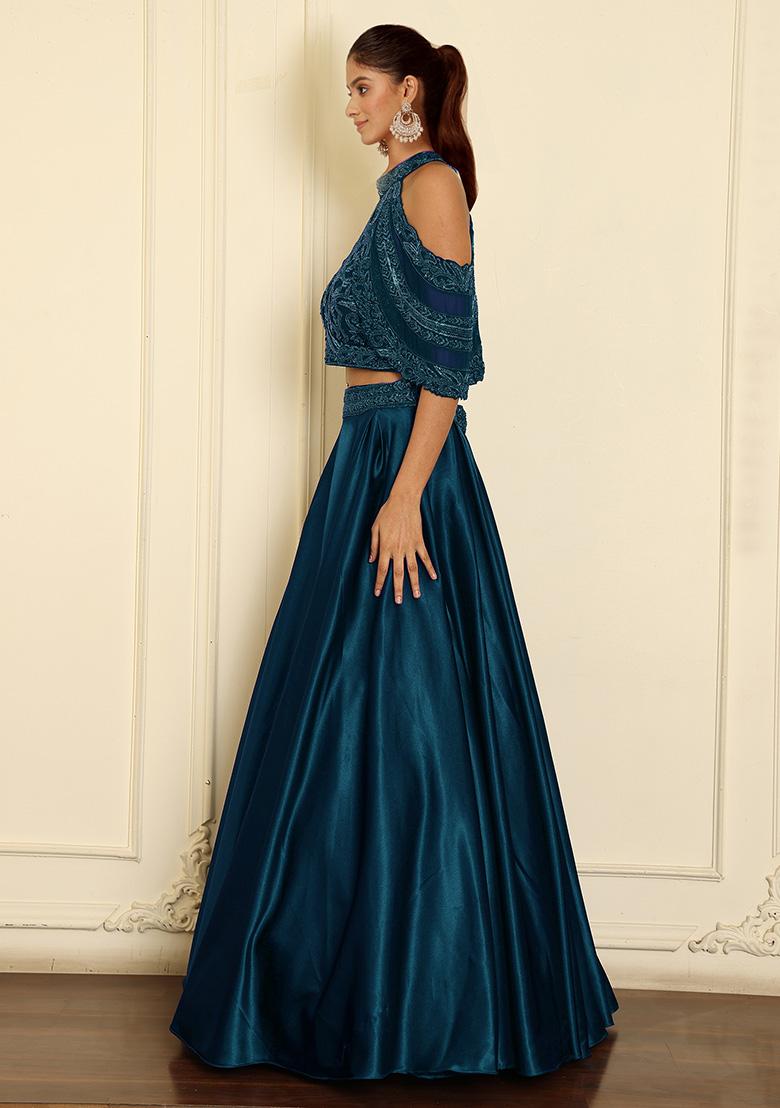 Blue Lehenga Set With Hand Embroidered Blouse