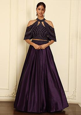 Purple Lehenga Set With Hand Embroidered Blouse