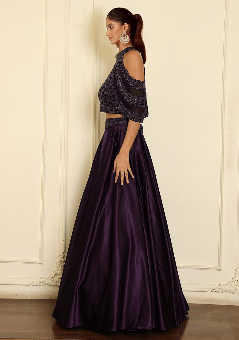Purple Lehenga Set With Hand Embroidered Blouse