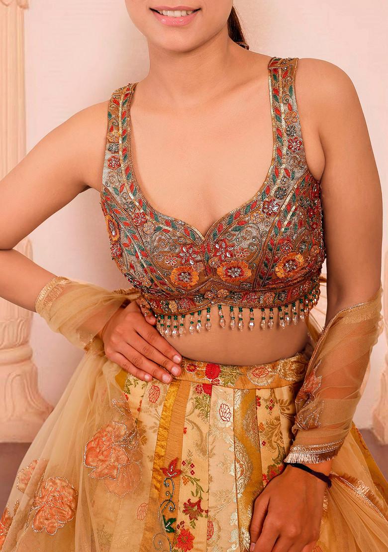 Gold Lehenga Set With Hand Embroidered Blouse And Dupatta