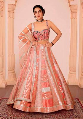 Pink Lehenga Set With Hand Embroidered Blouse And Dupatta