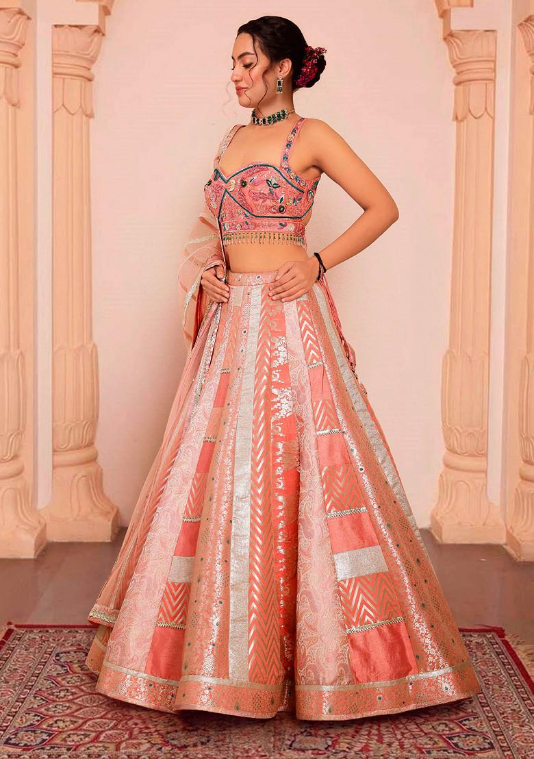 Pink Lehenga Set With Hand Embroidered Blouse And Dupatta