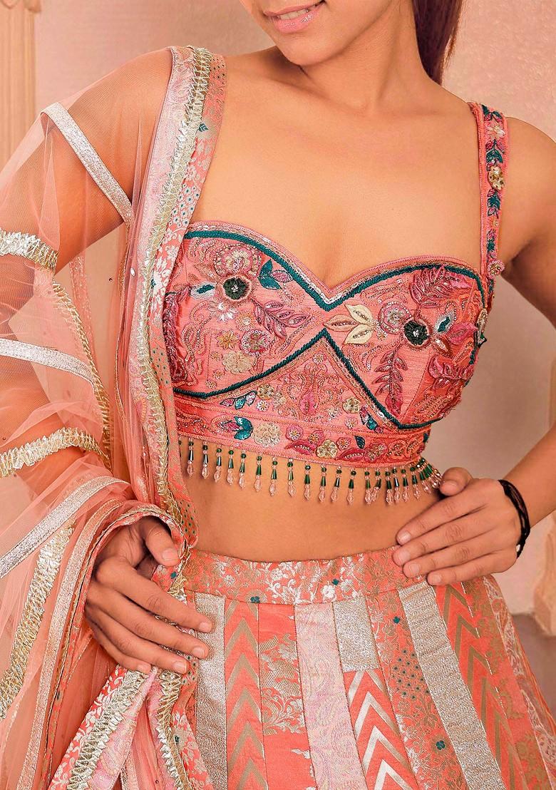 Pink Lehenga Set With Hand Embroidered Blouse And Dupatta