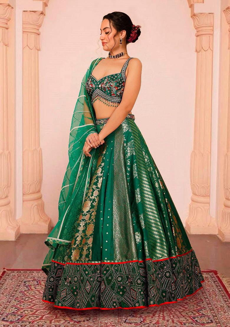 Green Lehenga Set With Hand Embroidered Blouse And Dupatta