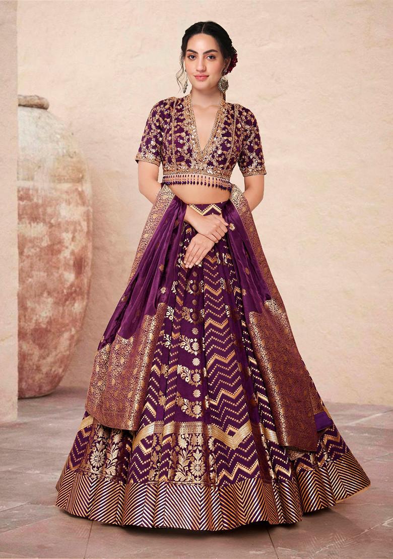 Purple Lehenga Set With Hand Embroidered Blouse And Dupatta