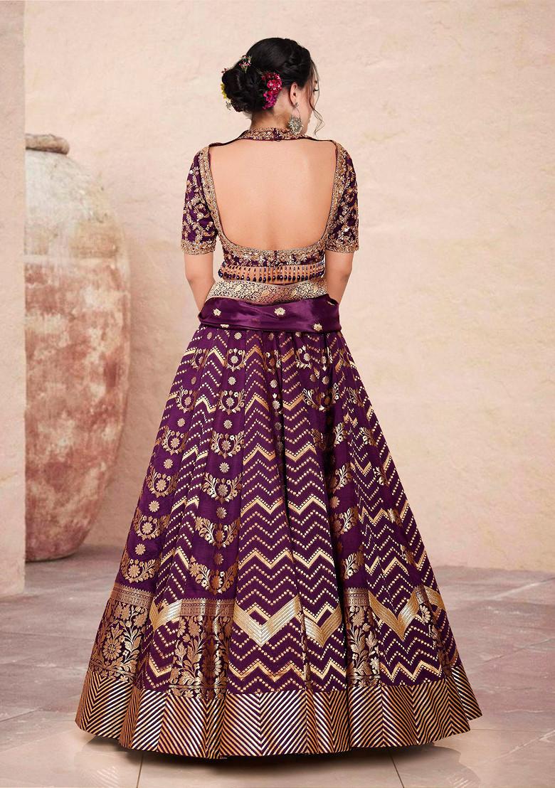Purple Lehenga Set With Hand Embroidered Blouse And Dupatta