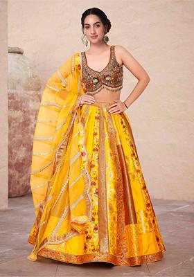 Yellow Lehenga Set With Hand Embroidered Blouse And Dupatta