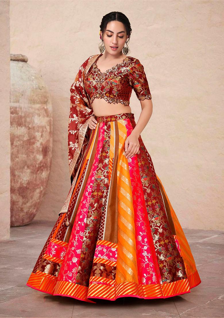 Red Lehenga Set With Hand Embroidered Blouse And Dupatta