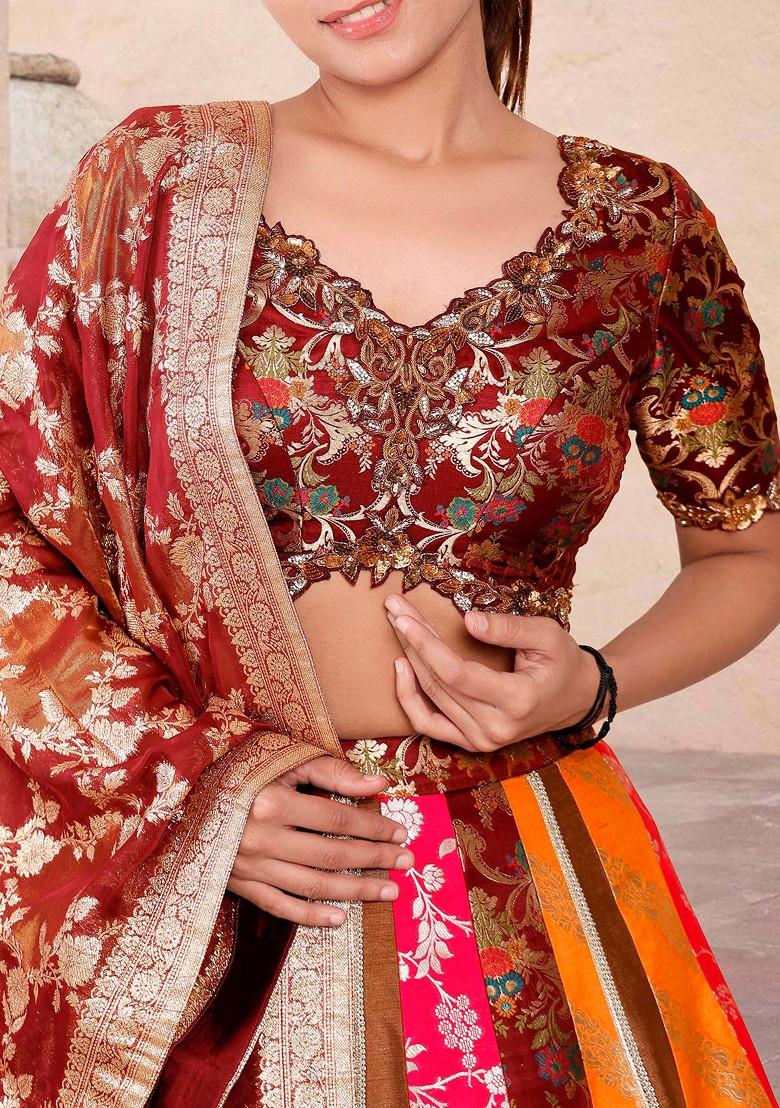 Red Lehenga Set With Hand Embroidered Blouse And Dupatta