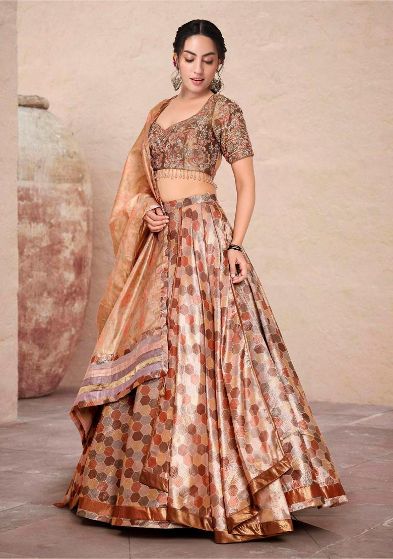 Gold Lehenga Set With Hand Embroidered Blouse And Dupatta