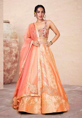 Peach Lehenga Set With Hand Embroidered Blouse And Dupatta