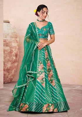 Green Lehenga Set With Hand Embroidered Blouse And Dupatta
