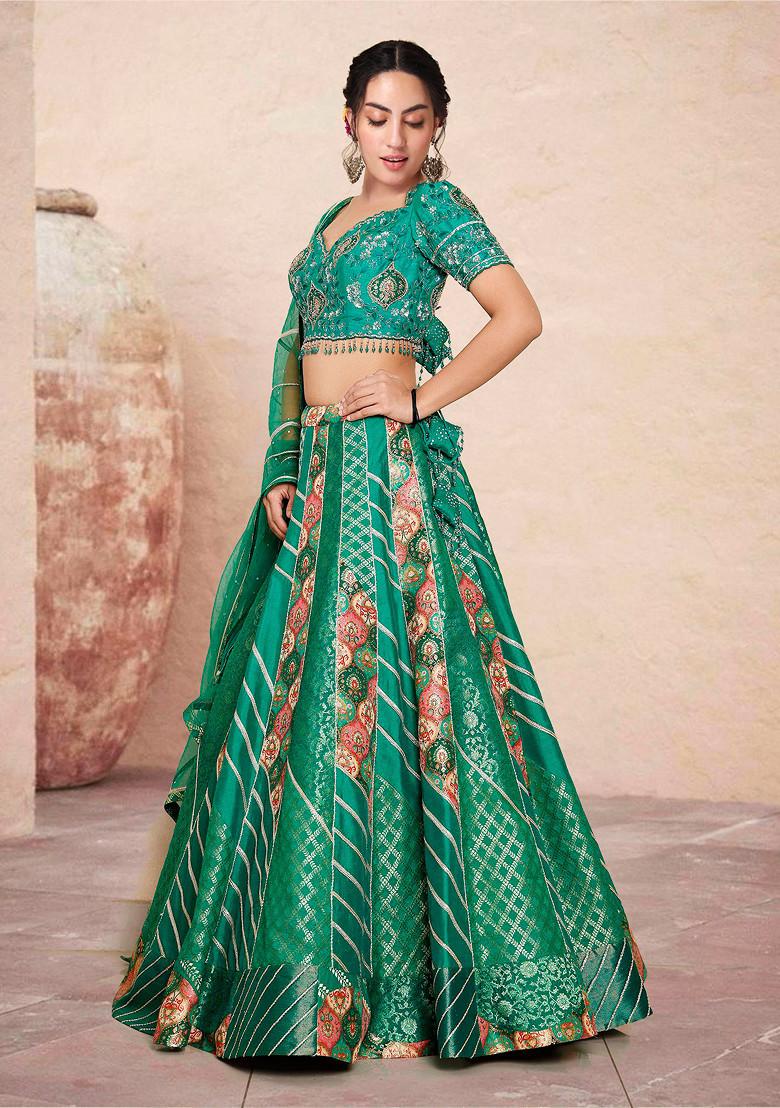 Green Lehenga Set With Hand Embroidered Blouse And Dupatta