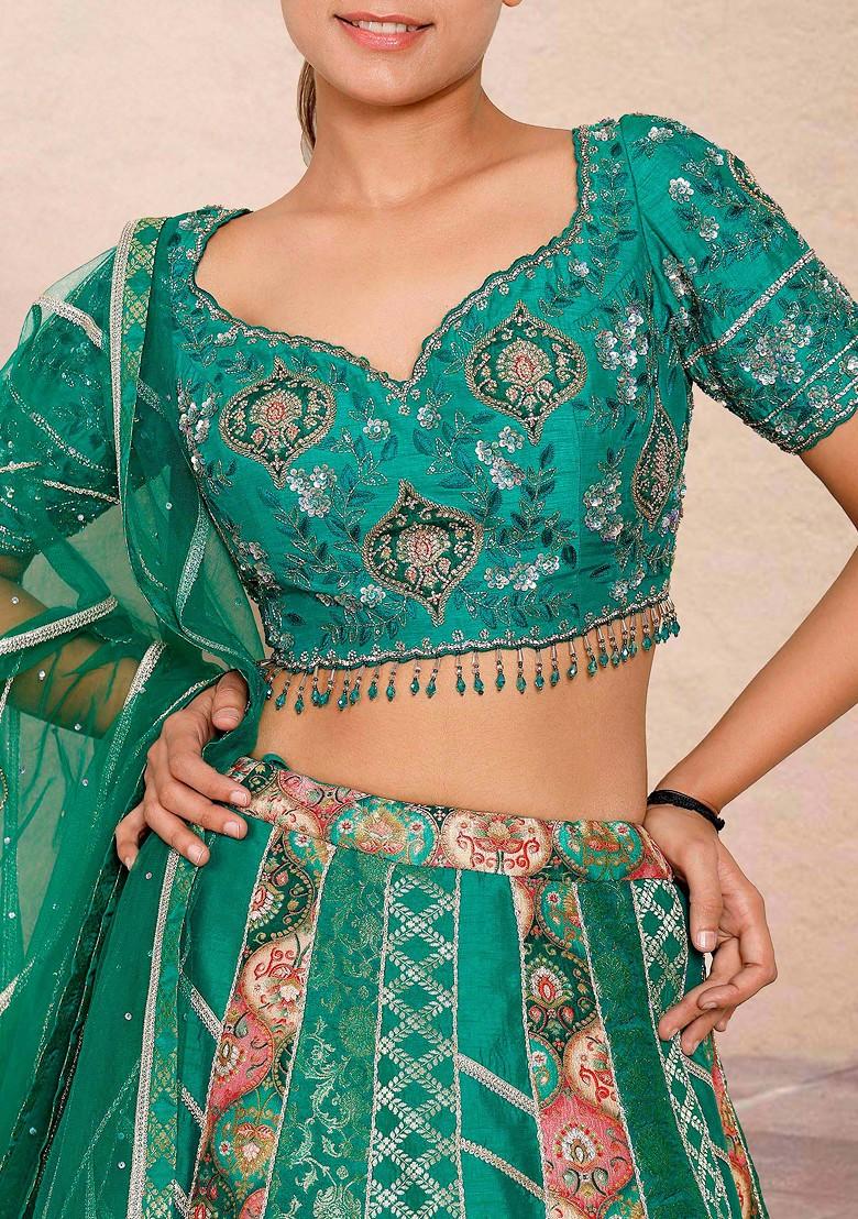 Green Lehenga Set With Hand Embroidered Blouse And Dupatta