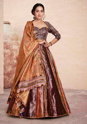 Purple Lehenga Set With Hand Embroidered Blouse And Dupatta