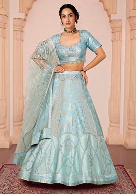 Blue Lehenga Set With Hand Embroidered Blouse And Dupatta
