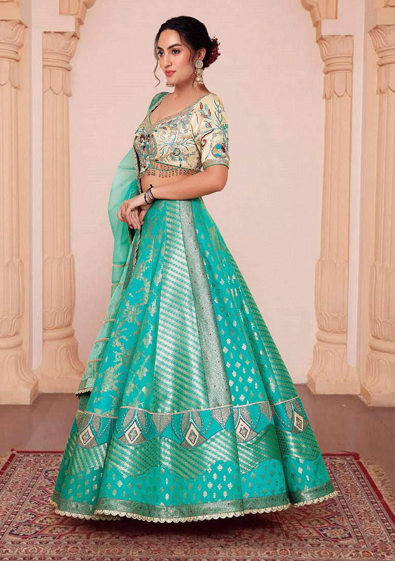 Blue Lehenga Set With Hand Embroidered Blouse And Dupatta