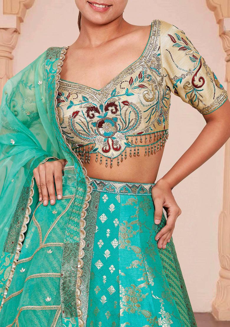 Blue Lehenga Set With Hand Embroidered Blouse And Dupatta