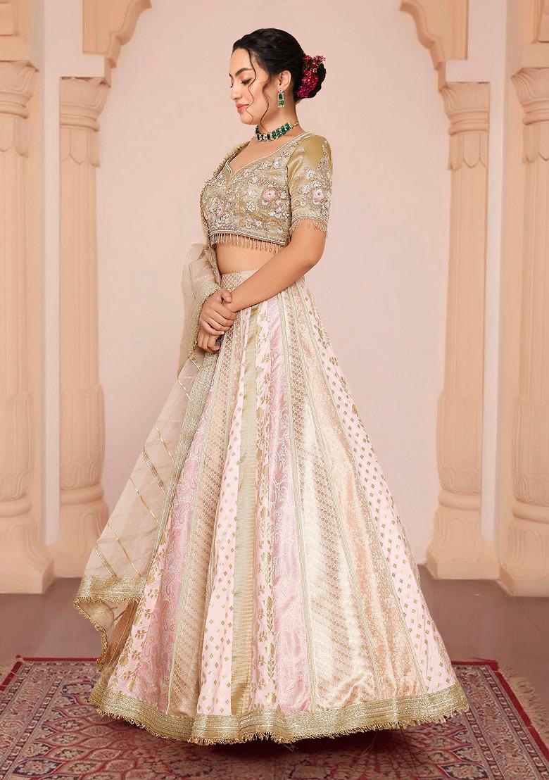 Pink Lehenga Set With Hand Embroidered Blouse And Dupatta