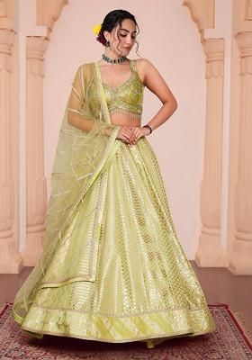 Green Lehenga Set With Hand Embroidered Blouse And Dupatta