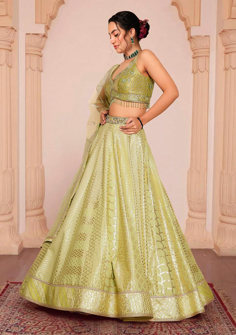 Green Lehenga Set With Hand Embroidered Blouse And Dupatta