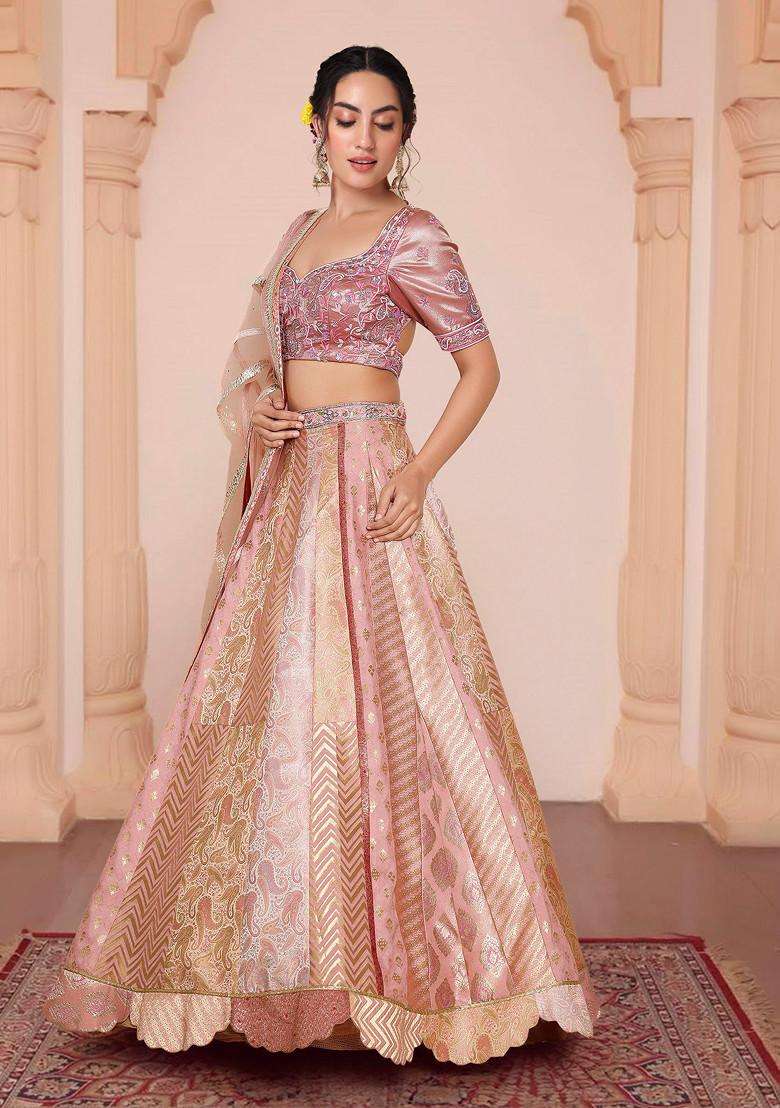 Pink Lehenga Set With Hand Embroidered Blouse And Dupatta