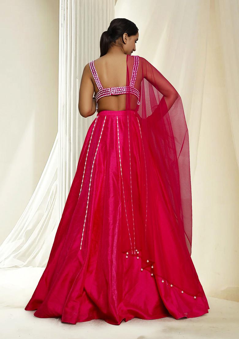 Pink Hand Embroidered Lehenga Set With Blouse And Dupatta