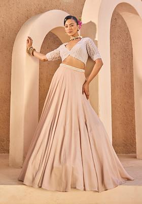 Blush Pink Hand Embroidered Lehenga Set With Blouse And Dupatta