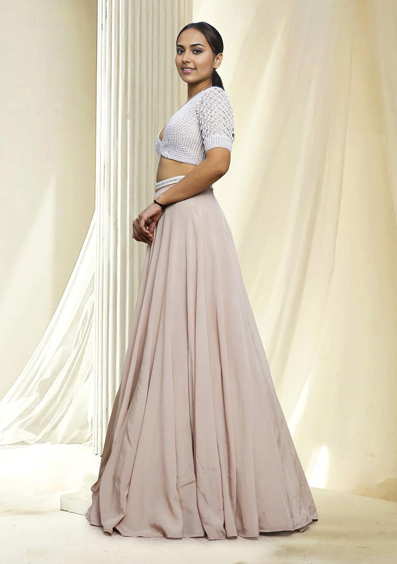 Blush Pink Hand Embroidered Lehenga Set With Blouse And Dupatta