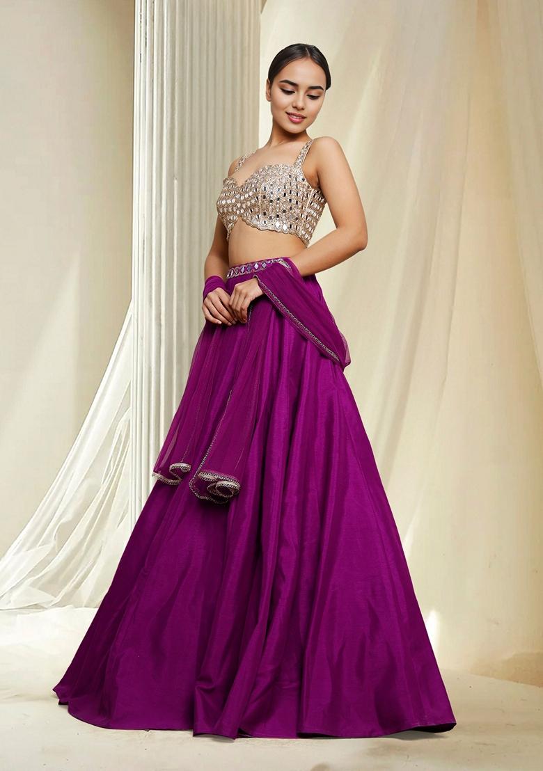 Pink Hand Embroidered Lehenga Set With Blouse And Dupatta