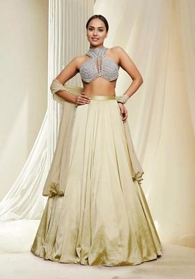 Beige Hand Embroidered Lehenga Set With Blouse And Dupatta