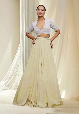 Yellow Hand Embroidered Lehenga Set With Blouse And Dupatta