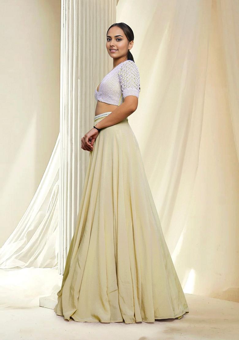 Yellow Hand Embroidered Lehenga Set With Blouse And Dupatta