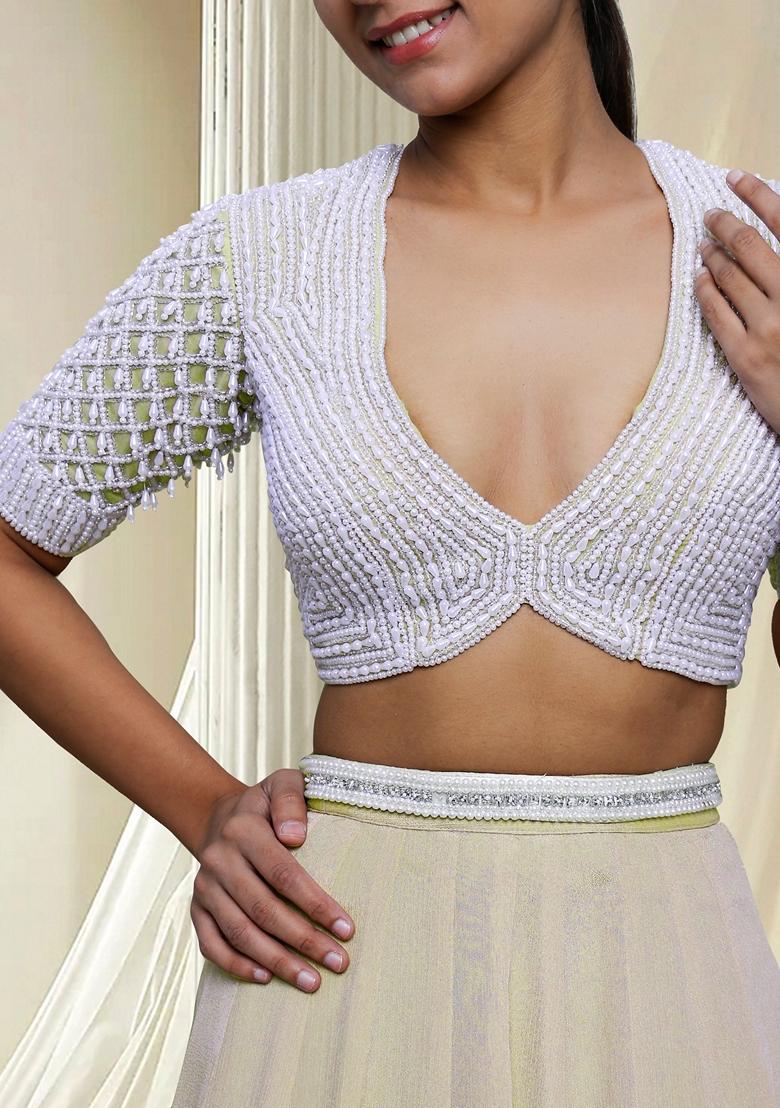 Yellow Hand Embroidered Lehenga Set With Blouse And Dupatta