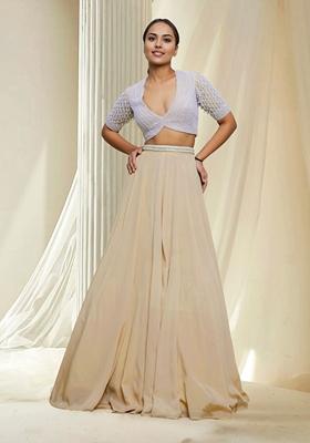 Beige Hand Embroidered Lehenga Set With Blouse And Dupatta